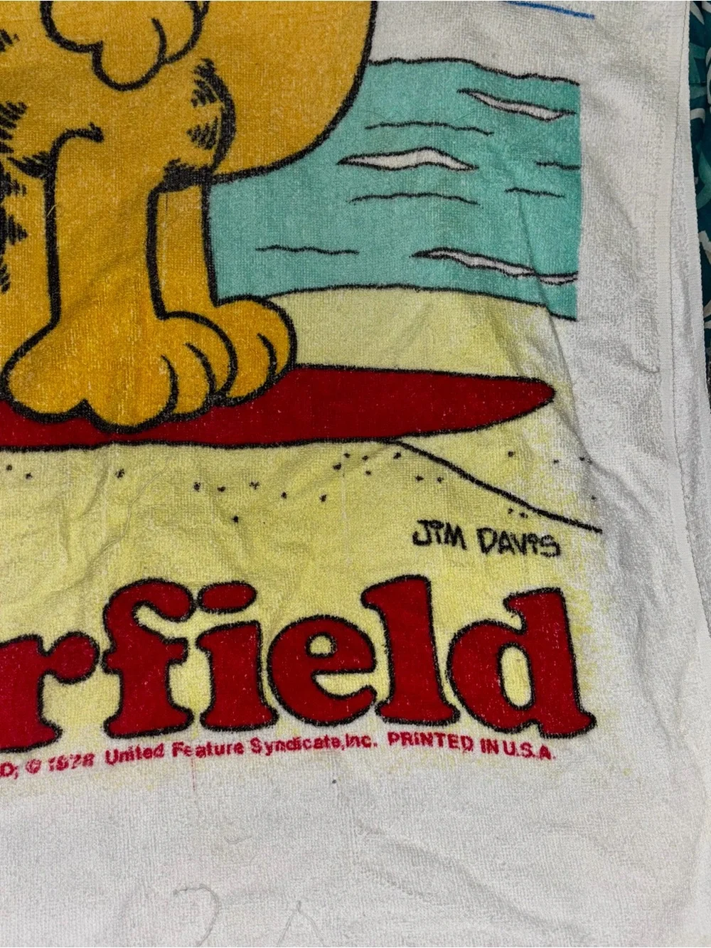 Vintage 80s Garfield Beach Towel - Graphic Cartoon - White